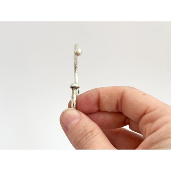 Hammered Pewter Natural Sleeping Beauty Turquoise Cuff Vintage Bangle Bracelet - Picture 7 of 10